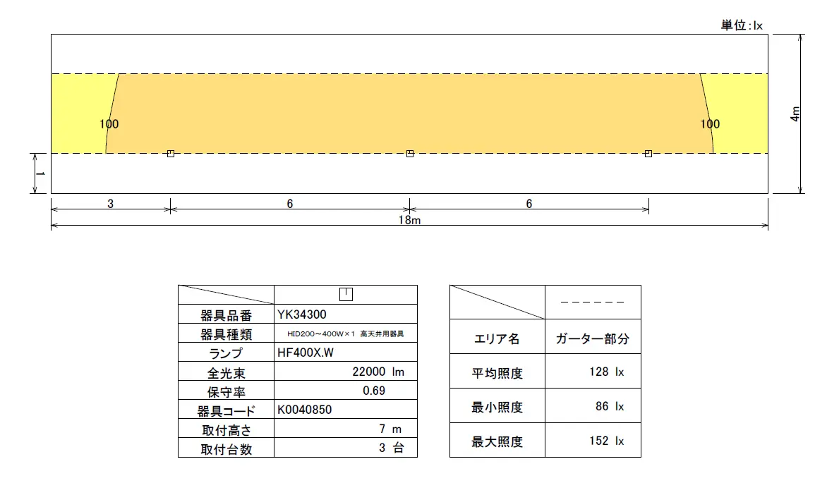 水銀灯400Wを使ったクレーン照度設計